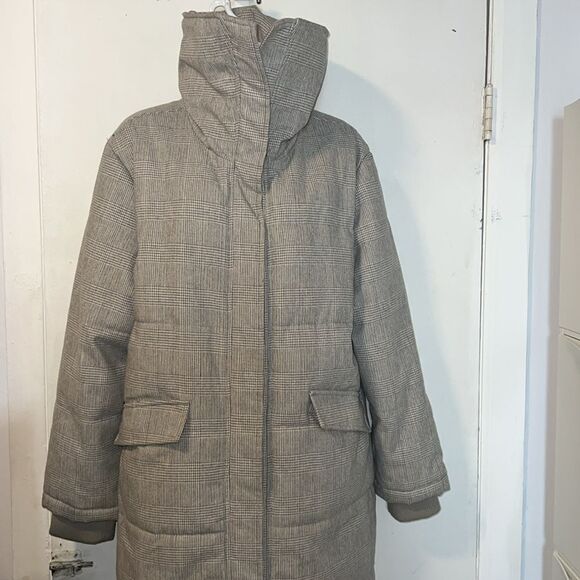 AVEC LES FILLES Grey Plaid Puffer Jacket-M - Picture 2 of 9